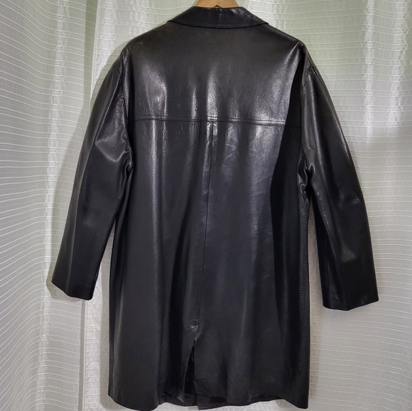 ALDO PARIS Long Line Leather Blazer Coat Lined Black Men's XL (based on meas.) - Picture 3 of 11